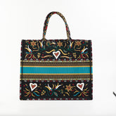 Christian Dior Large Black Multicolour Embroidery Book Tote